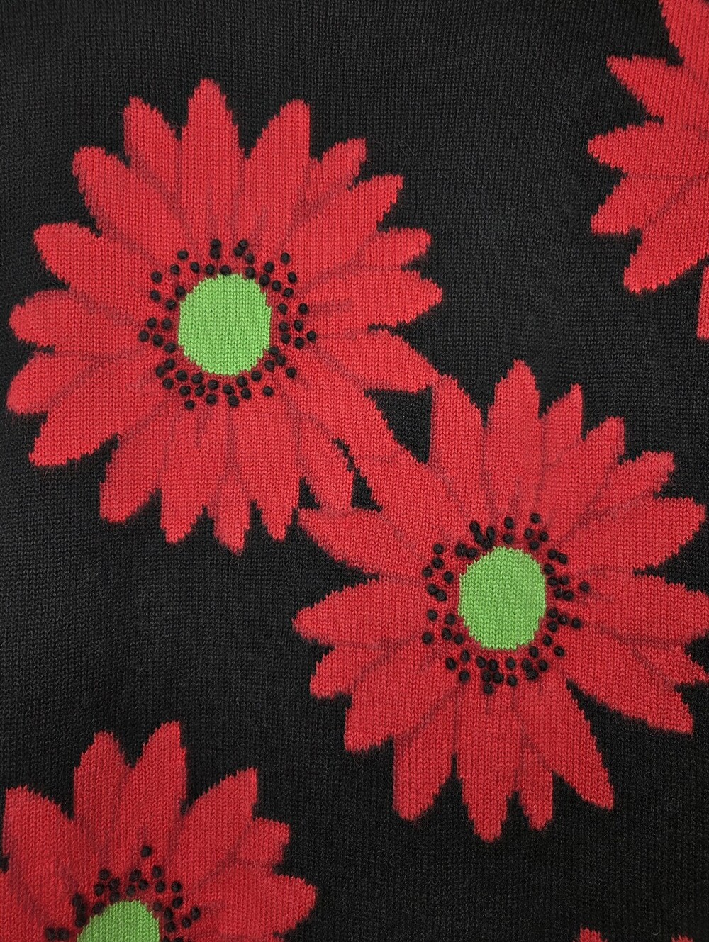 Marisa Christina Daisy Sweater Black Red Floral Short Sleeve XL Garden Party - Picture 2 of 7